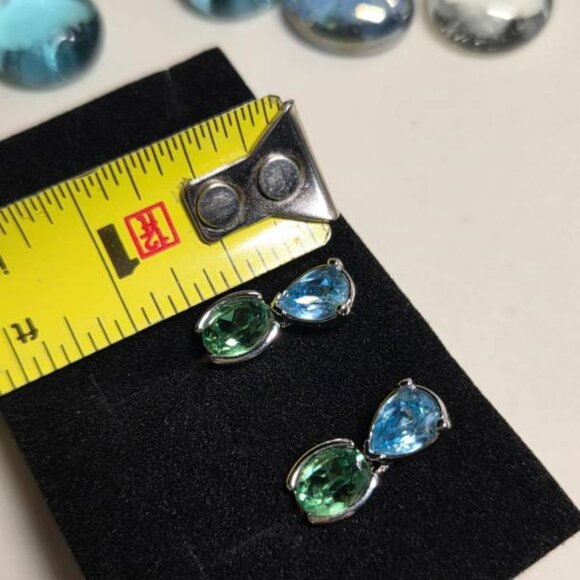 Authentic Swarovski Dangle Earrings Silver Tone With Blue And Green Stones - Picture 3 of 9